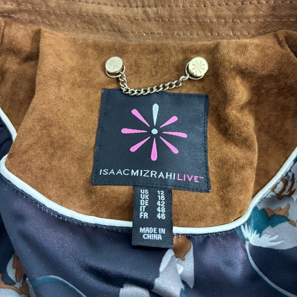Isaac Mizrahi Leather Suede Motorcycle Moto Jacket Brown Gold Size 12 - Picture 11 of 13